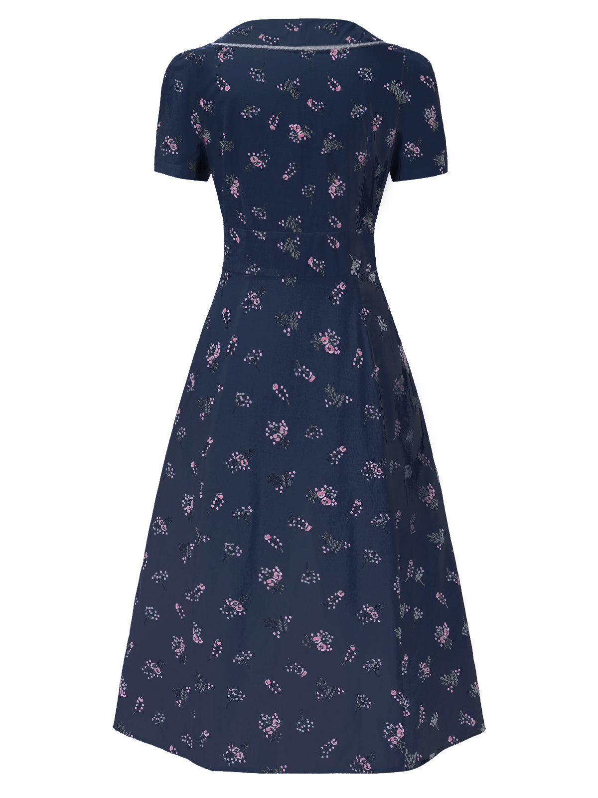 Pure Cotton Blue 1940s Puff Sleeves Floral Dress