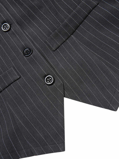 2PCS Dark Gray 1960s Pinstripes Top & Pleated Skirt