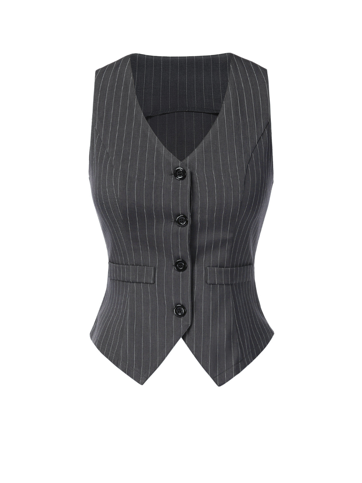 2PCS Dark Gray 1960s Pinstripes Top & Pleated Skirt