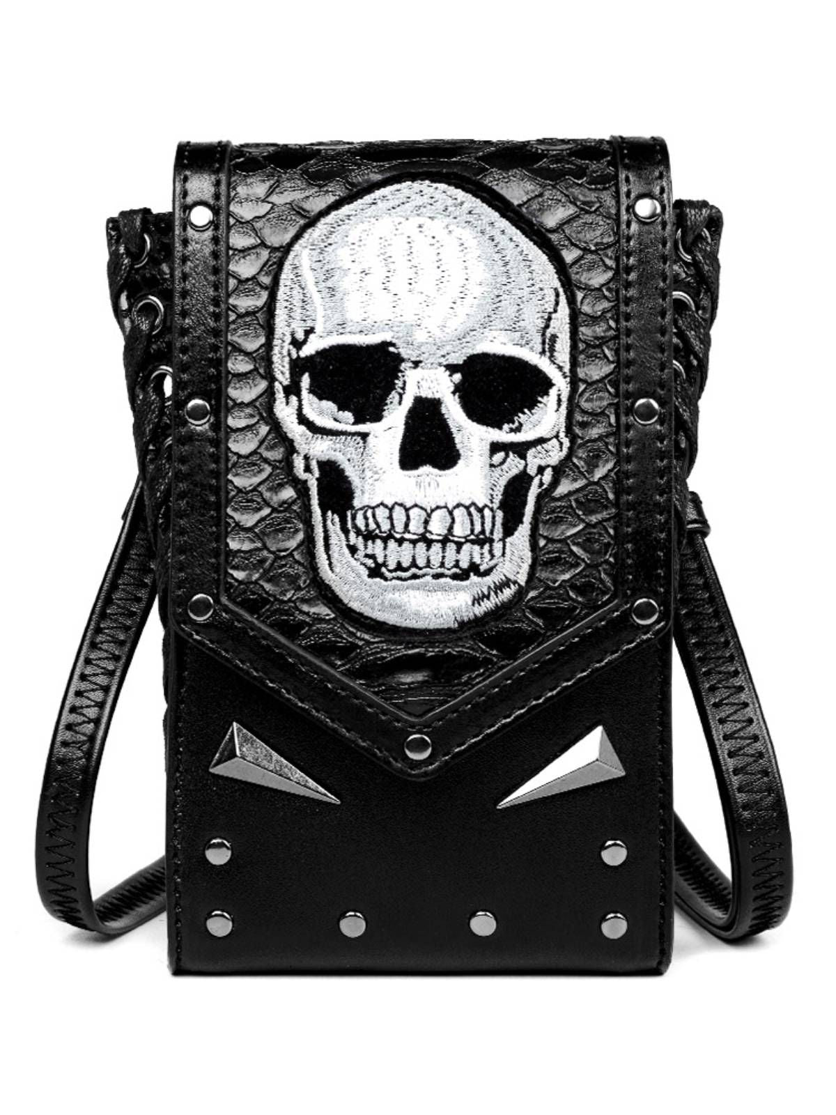 Black Halloween Embroidered Skull Bag