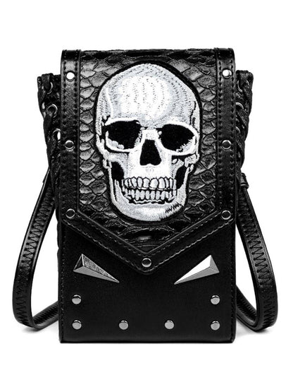 Black Halloween Embroidered Skull Bag