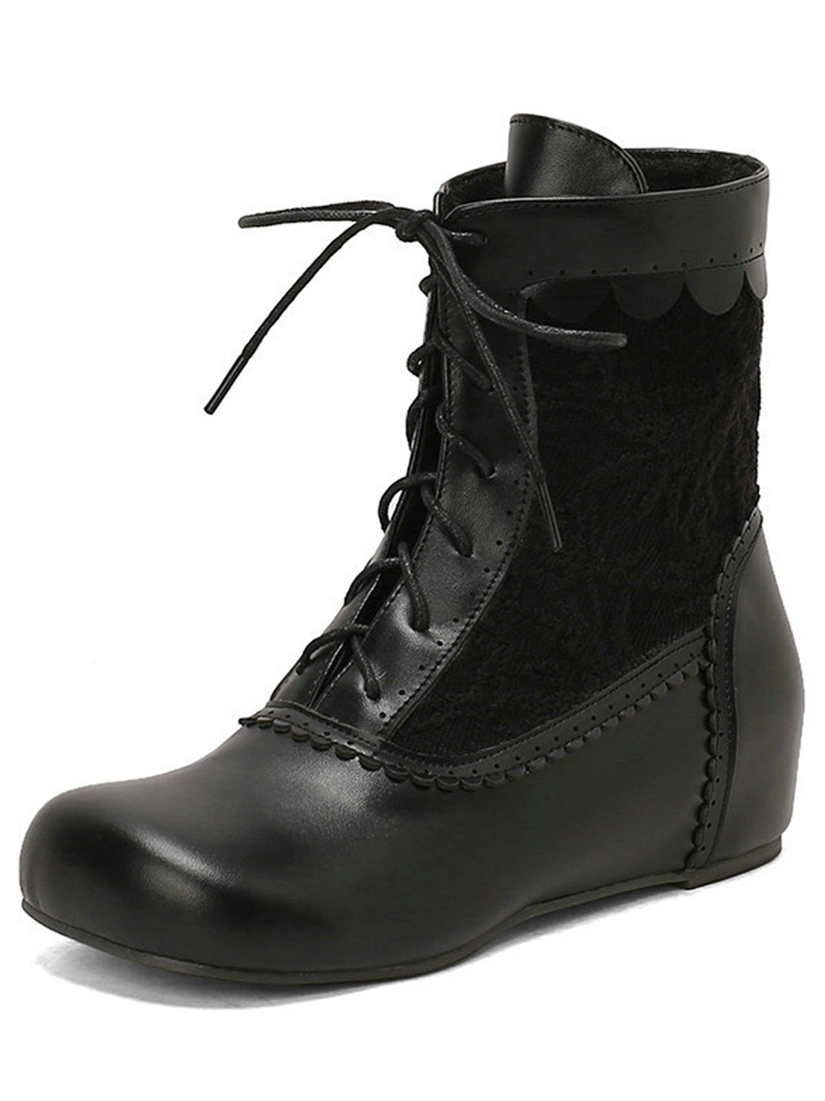 Vintage Embroidered Lace-Up Inner Heel Boots
