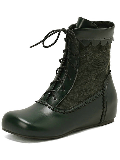 Vintage Embroidered Lace-Up Inner Heel Boots