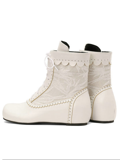 Vintage Embroidered Lace-Up Inner Heel Boots