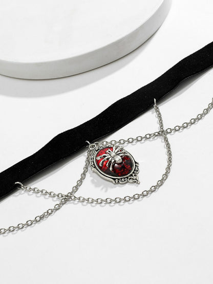 Gothic Spider Red Gemstone Pendant Chain Choker Necklace