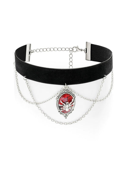 Gothic Spider Red Gemstone Pendant Chain Choker Necklace