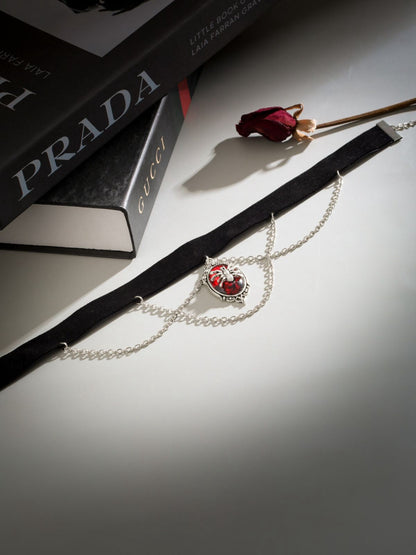 Gothic Spider Red Gemstone Pendant Chain Choker Necklace