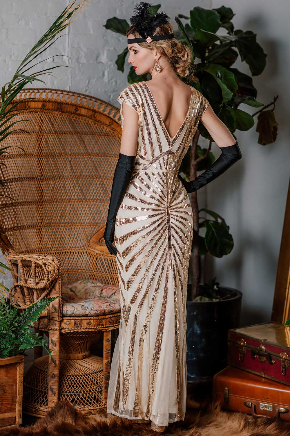1920s Sequin Art Deco Maxi Dress