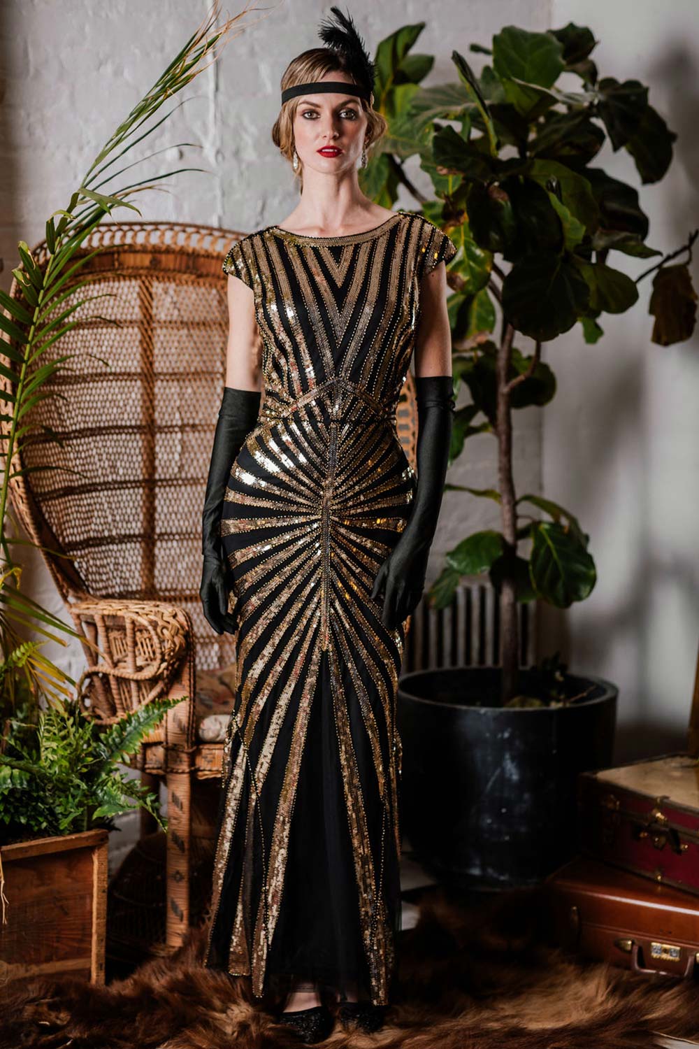 1920s Sequin Art Deco Maxi Dress