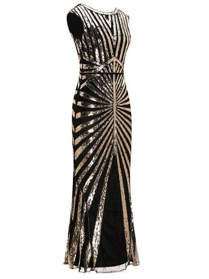 1920s Sequin Art Deco Maxi Dress