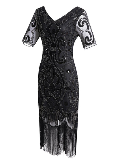 Silver 1920s Sequin Fringe Gatsby Dress