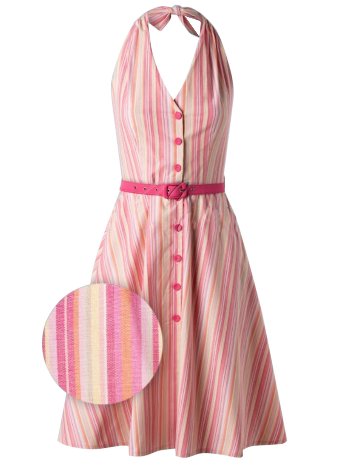 Pink 1950s Stripes Belt Swing Dress