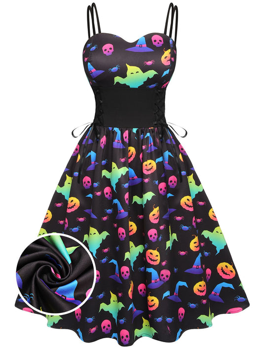 ‍1950s Halloween Colorful Print Strap Dress (65% off)