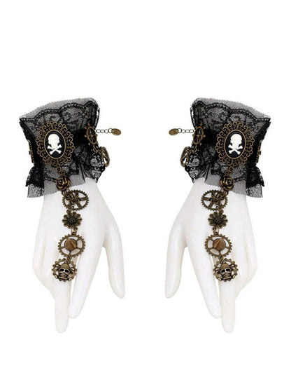 Black Vintage Gothic Punk Lace Bracelet with Ring