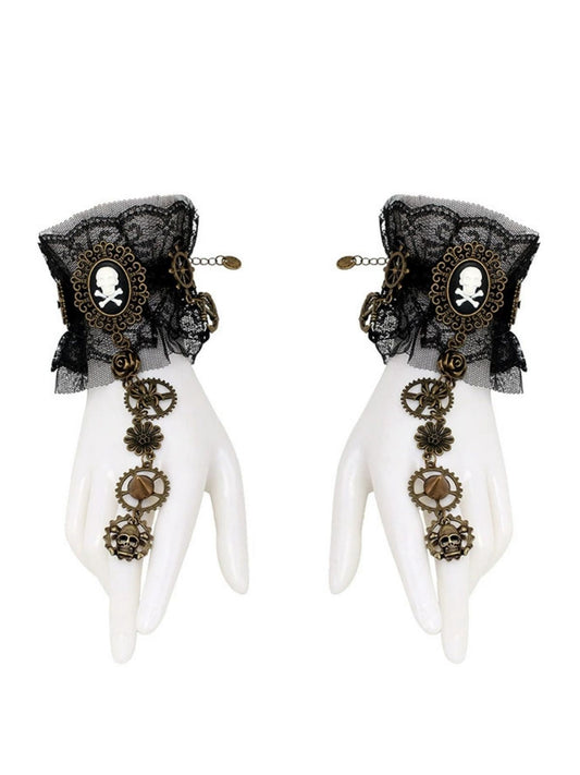 Black Vintage Gothic Punk Lace Bracelet with Ring