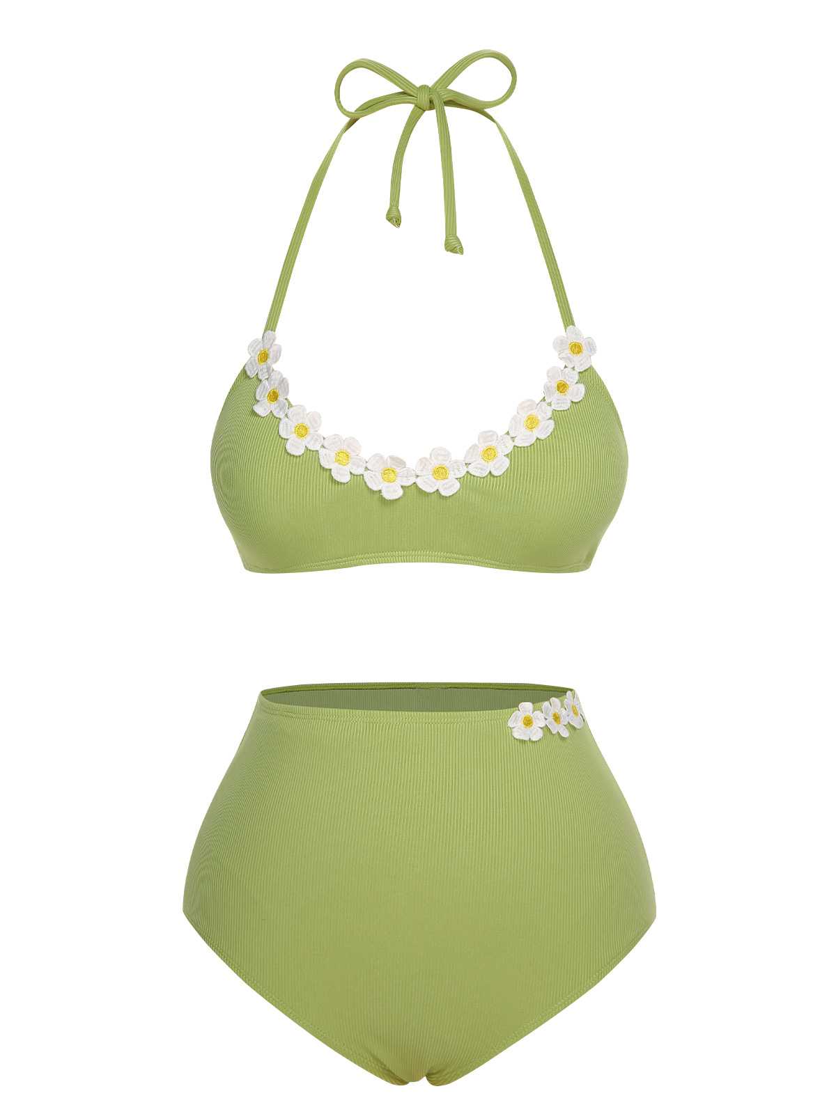 ‍Light Green 1960s Halter Knit Daisy Swimsuit (60% off)