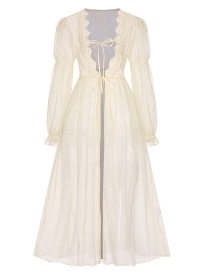 2PCS Apricot 1950s Floral Straps Slit Nightgown & Robe