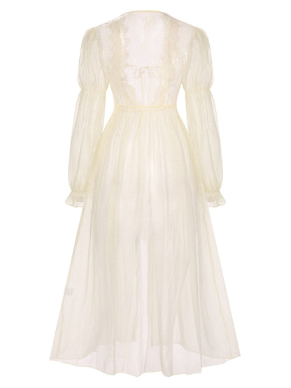 2PCS Apricot 1950s Floral Straps Slit Nightgown & Robe