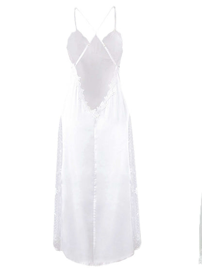 White 1930s Sheer Mesh Lace Nightdress Set