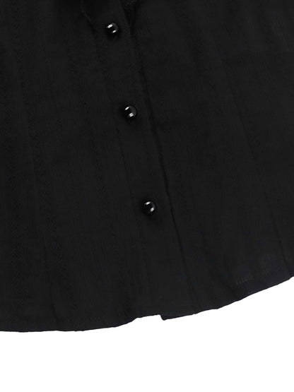 Black 1980s Gothic Pure Cotton Ruffled Blouse