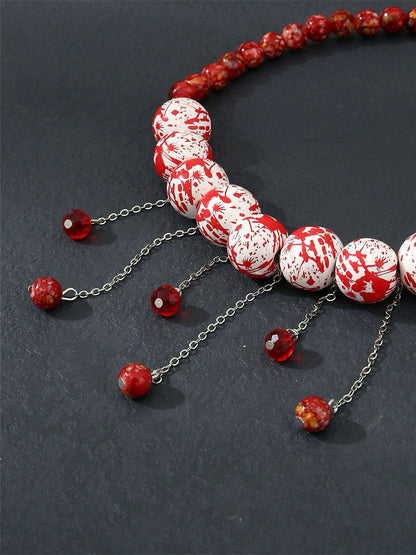Halloween Blood Drop Beaded Tassel Necklace