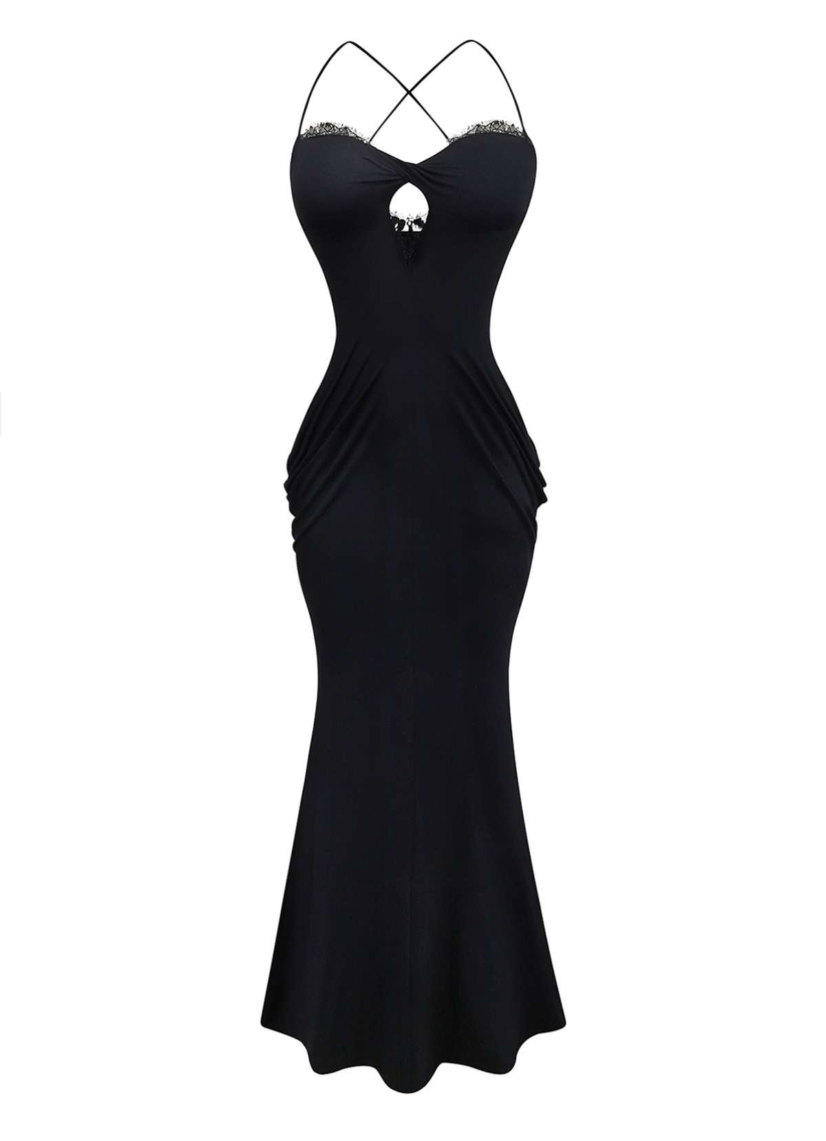 Black 1930s Lace Trimmed Halter Maxi Dress