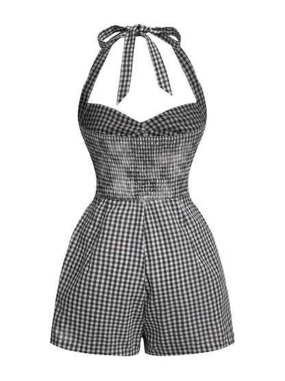 1950s Halter Gingham Plaids Bow Romper