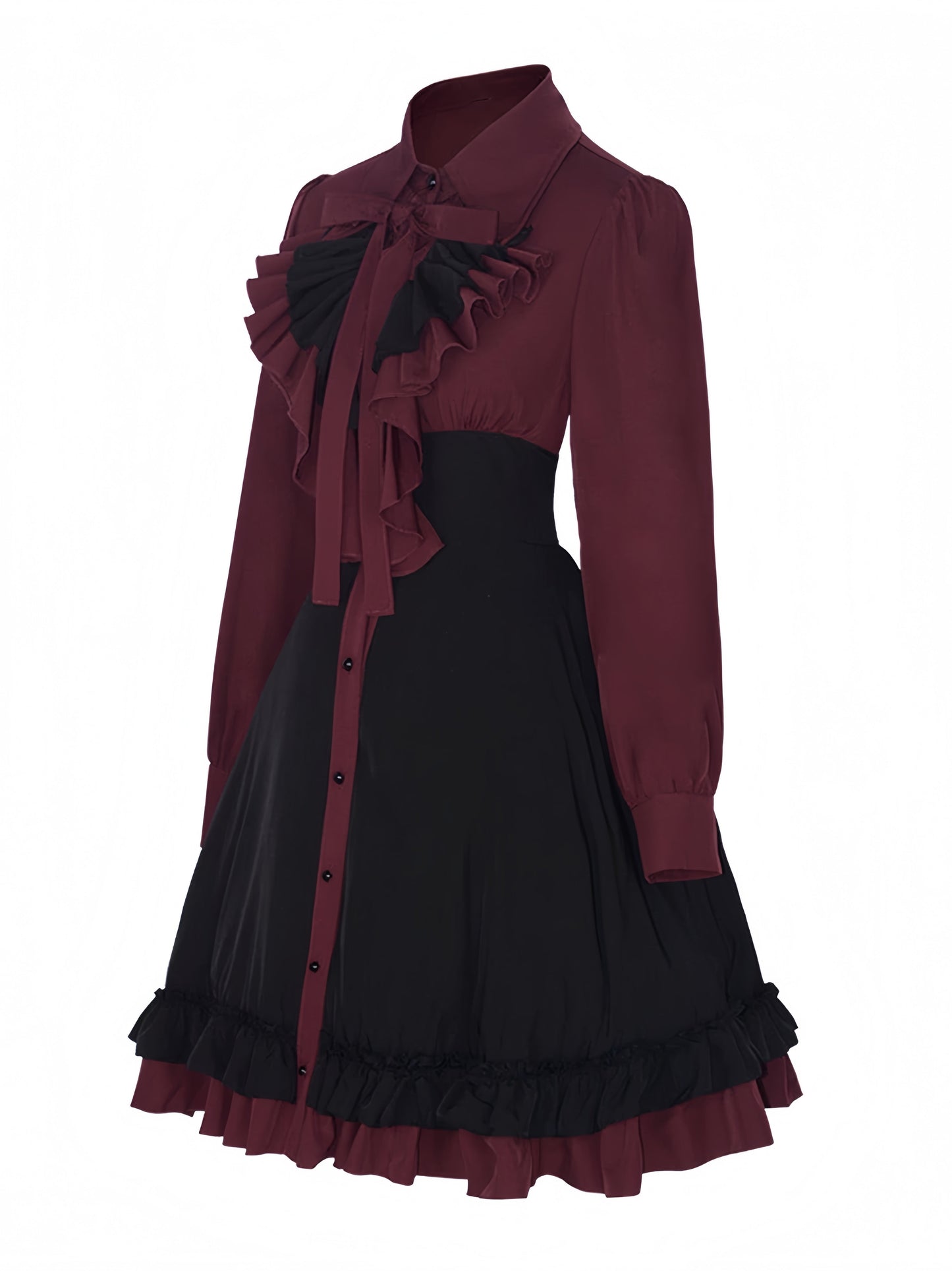1950s Gothic Victorian Ruffled Bow Dress