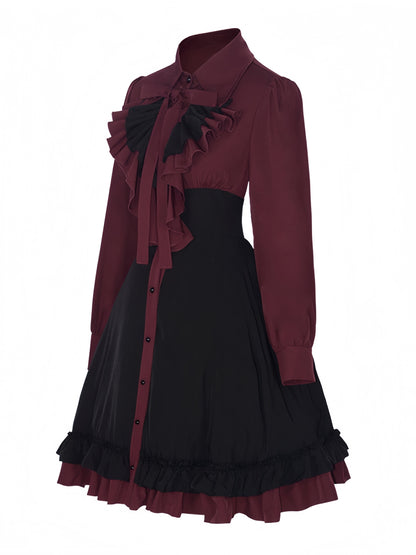 1950s Gothic Victorian Ruffled Bow Dress