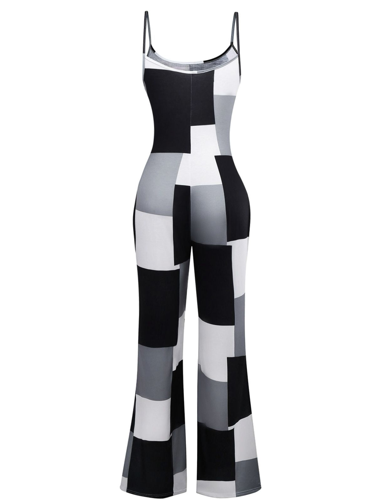 Black & White 1960s Gingham Plaid Strap Jumpsuit
