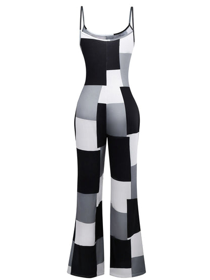 Black & White 1960s Gingham Plaid Strap Jumpsuit