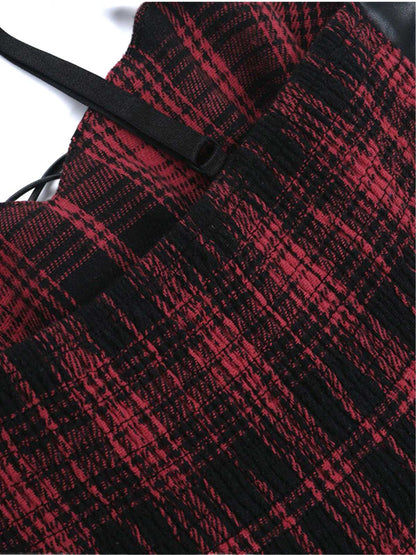 1980s Gothic Punk Leather Plaids Corset Dress