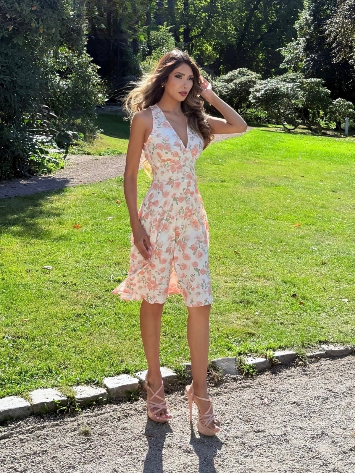 Orange 1950s Floral V-Neck Dress